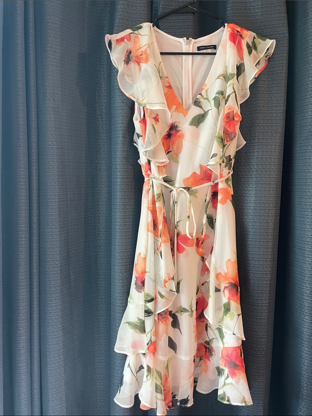 Tommy Hilfiger White Midi Dress with Orange Floral Print